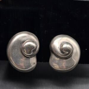 Frederic Jean Duclos Sterling On Wax Clip On Earrings Shell Conch Shape Swirl